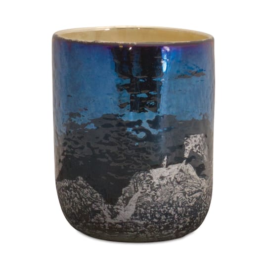 Iridescent Navy Glass Candle Holder